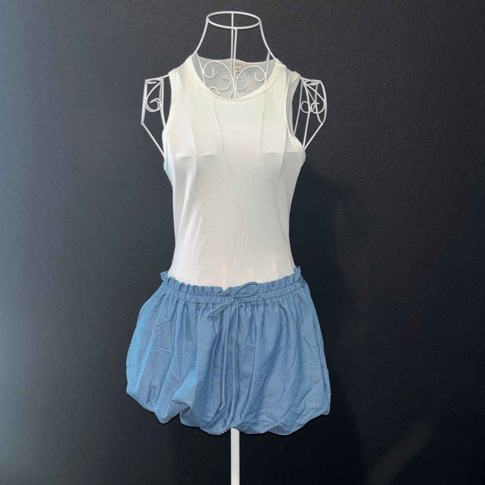 love J White Tank Top with Light Blue Bubble Skirt